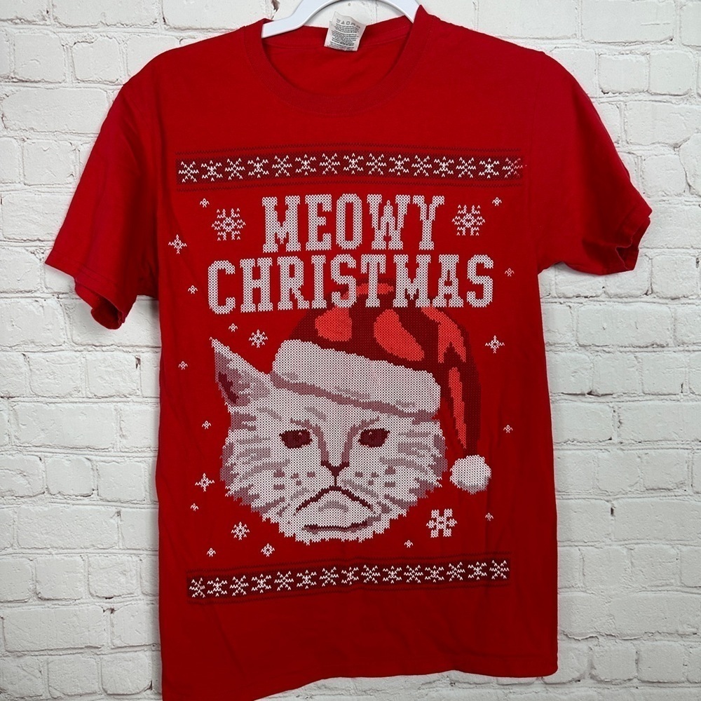 Merry christmas‎ meowy christmas Cat lovers red short sleeve t-shirt, sz S